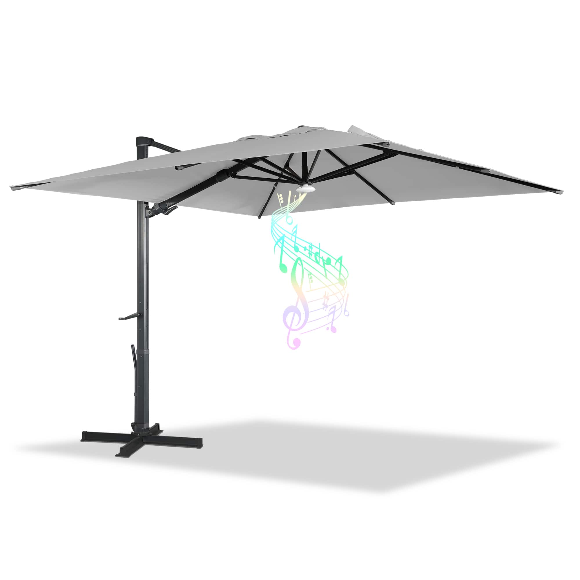 Mondawe - 10x10ft Patio Cantilever Umbrella Square Large Offset Umbrella with Bluetooth Speaker - Gray