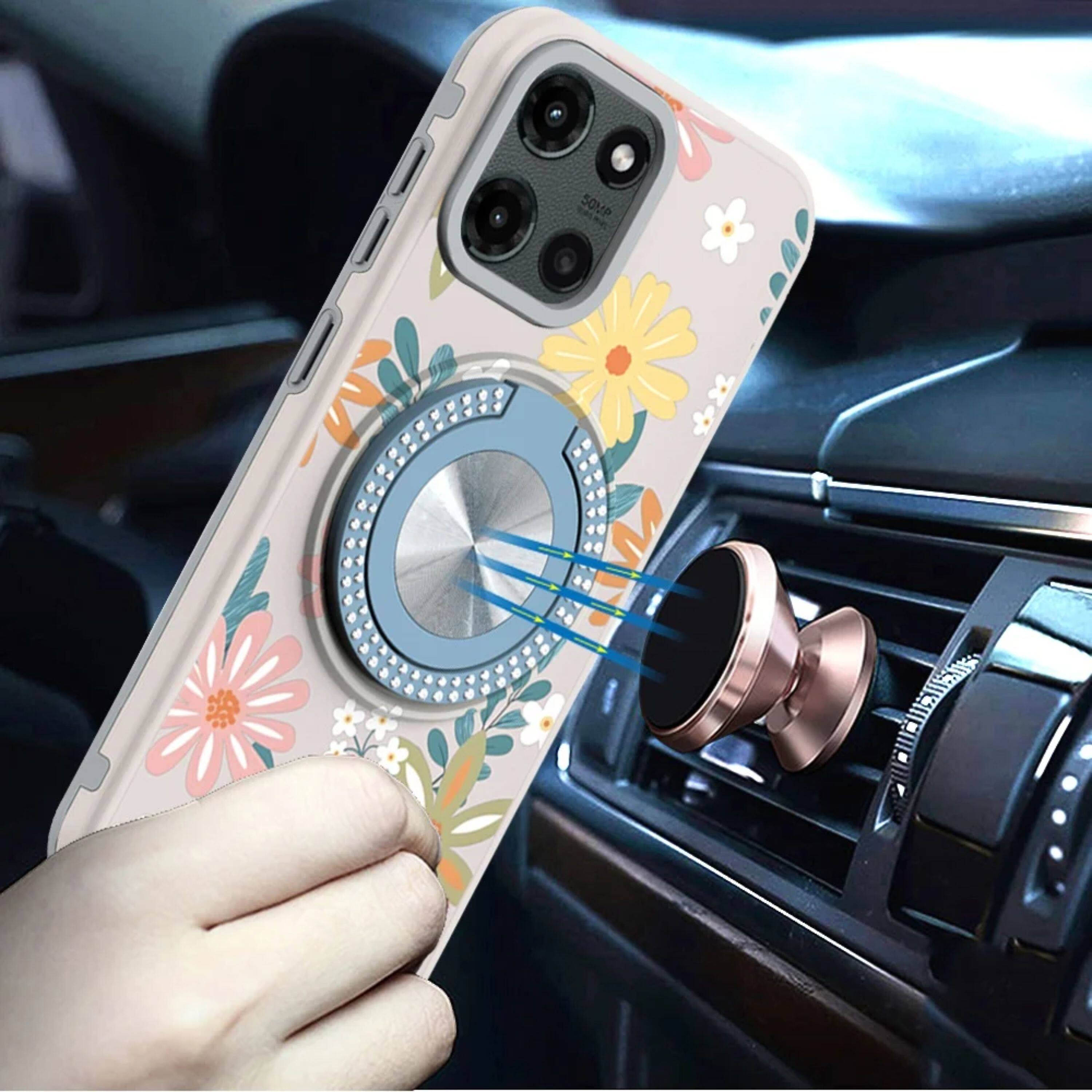Angle. Kitcheniva - Printed Design Bling 360 Stand Case Plus Tempered Glass For Moto G Stylus 2026/2025 Floral E - Multicolor.