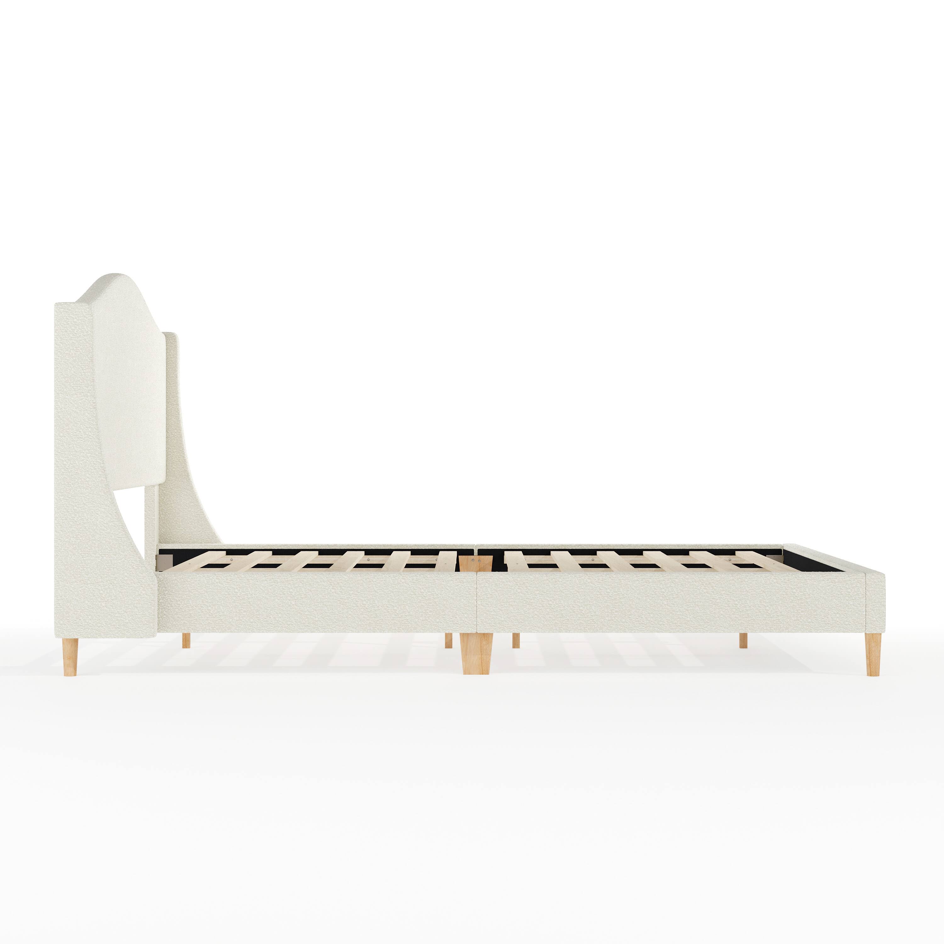 Alt View 8. Martha Stewart - Upholstered Platform Bed with Curved Headboard - Off-White Boucle/Light Beech Legs.