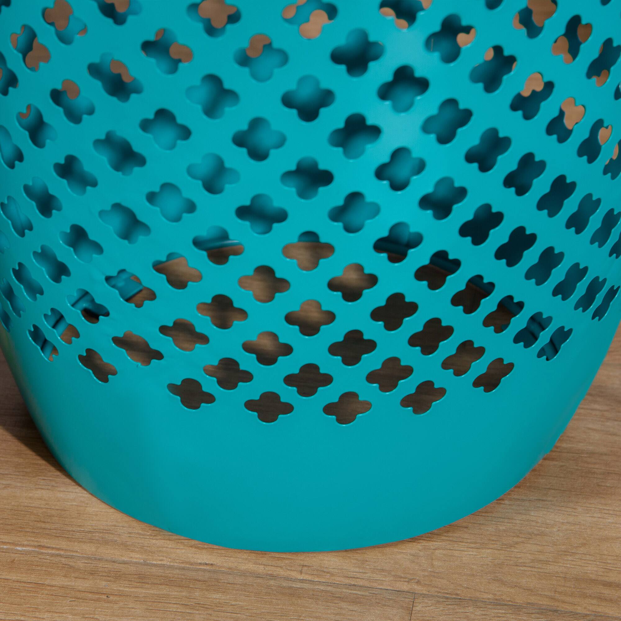 Alt View 8. Outsunny - 12.5" Steel Outdoor Side Table, Round Hollow Drum Patio End Table, Accent Table for Indoor and Outdoor - Blue.