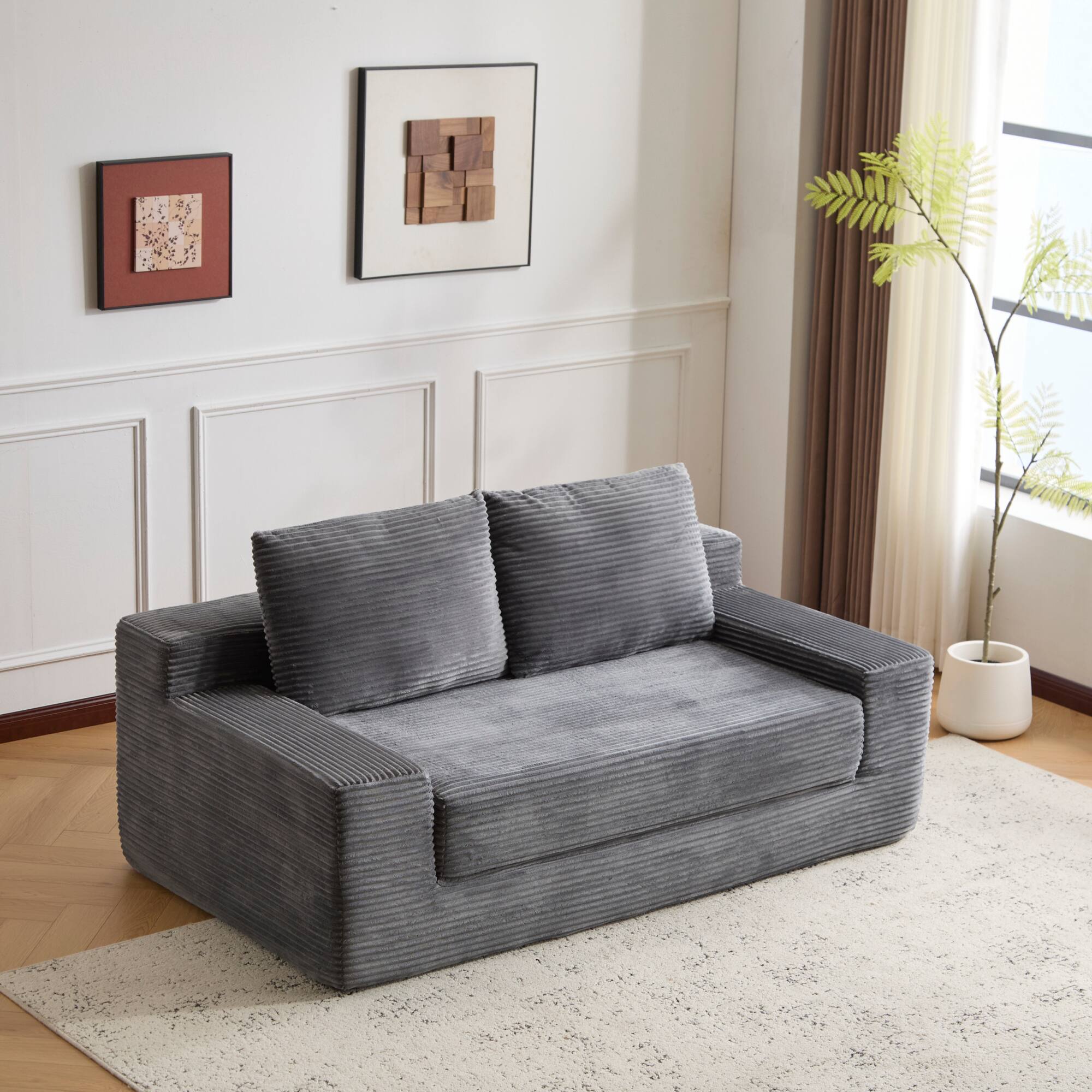 Alt View 6. GOODSILO - Modern Corduroy Loveseat Sofa Bed | Reversible Cushions & Deep Seating for Compact Spaces - Dark Grey.