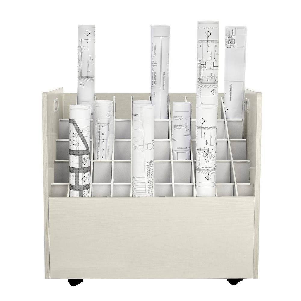 Back. AdirOffice - Blueprint Storage Wood 50-Compartment Portable Roll File Cart - White.