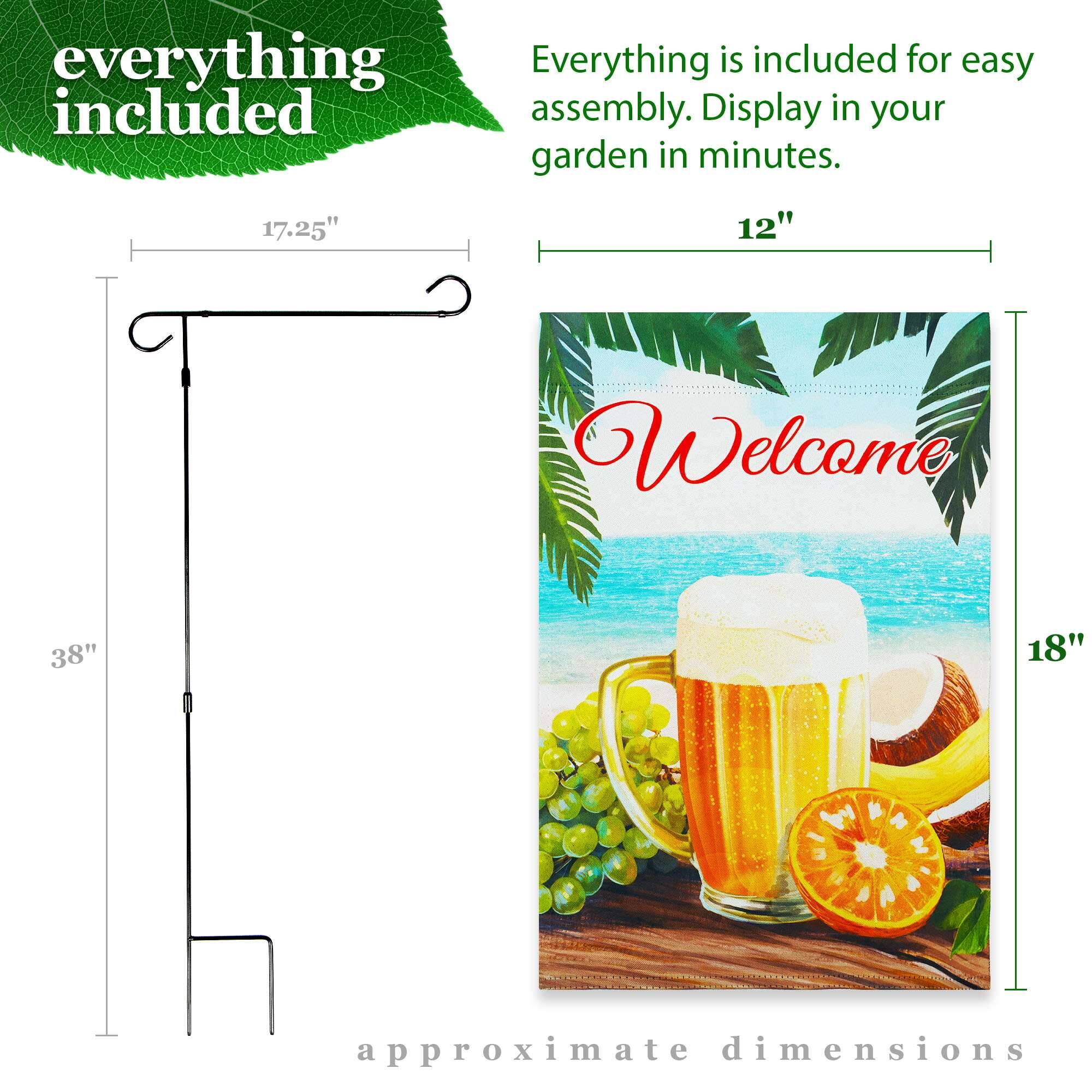 Everything is included for easy assembly. Display in your garden in minutes.

17.25"  
12"  
38"  
18"  

approximate dimensions