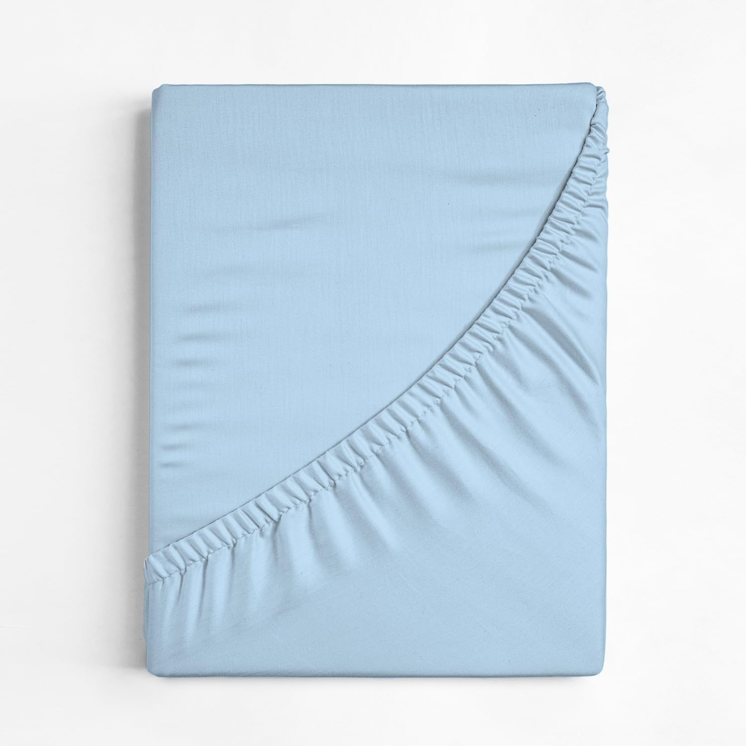 Left. CGK Linens - 100% Cotton 400 TC Fitted Sheet Only - Extra Deep Pocket for 18"-24" Mattresses - King - Light Blue.