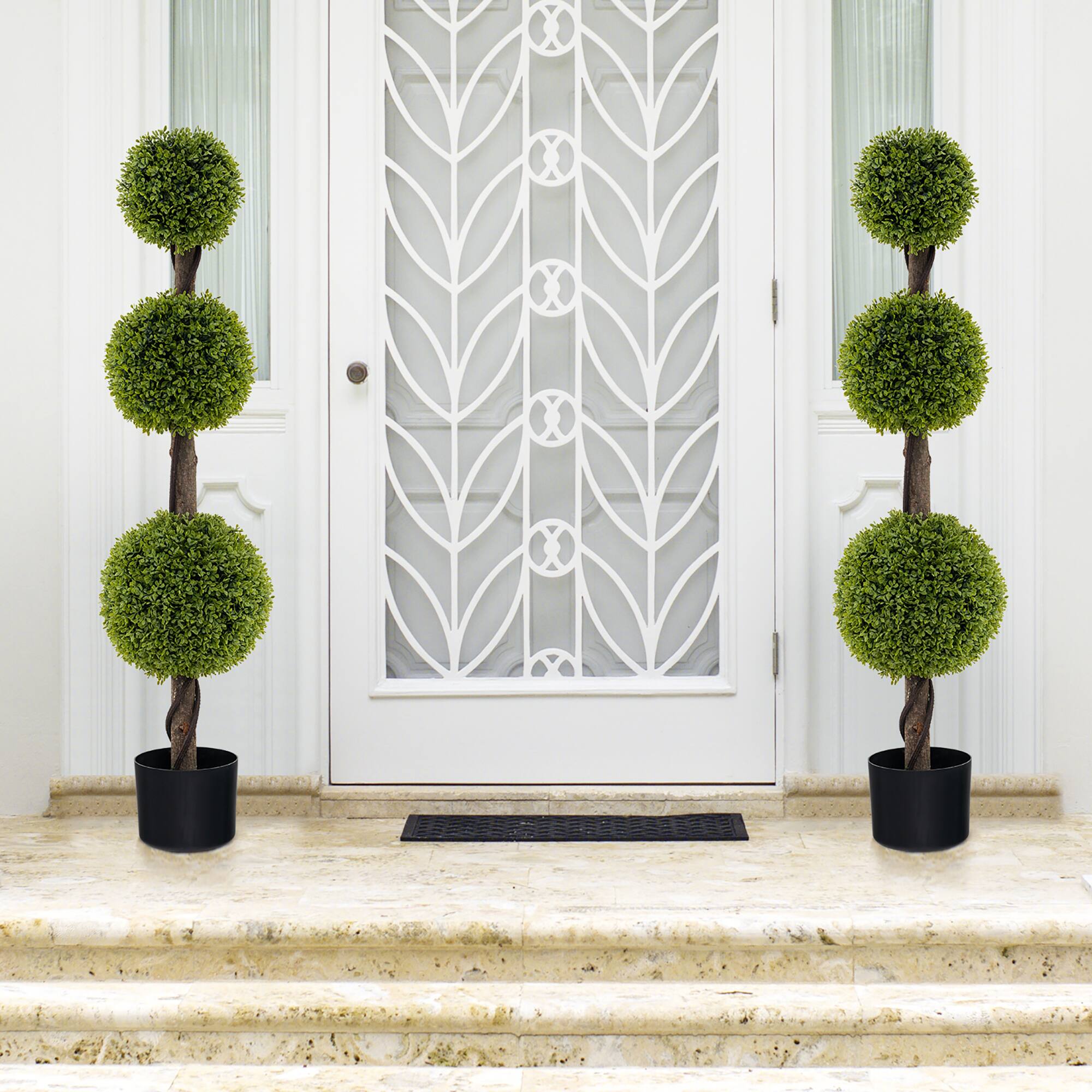 Alt View 3. Gymax - Gymax 4 FT Artificial Boxwood Topiary Ball Tree w/ Weighted Pot Faux Cypress Tree - Green, Black.