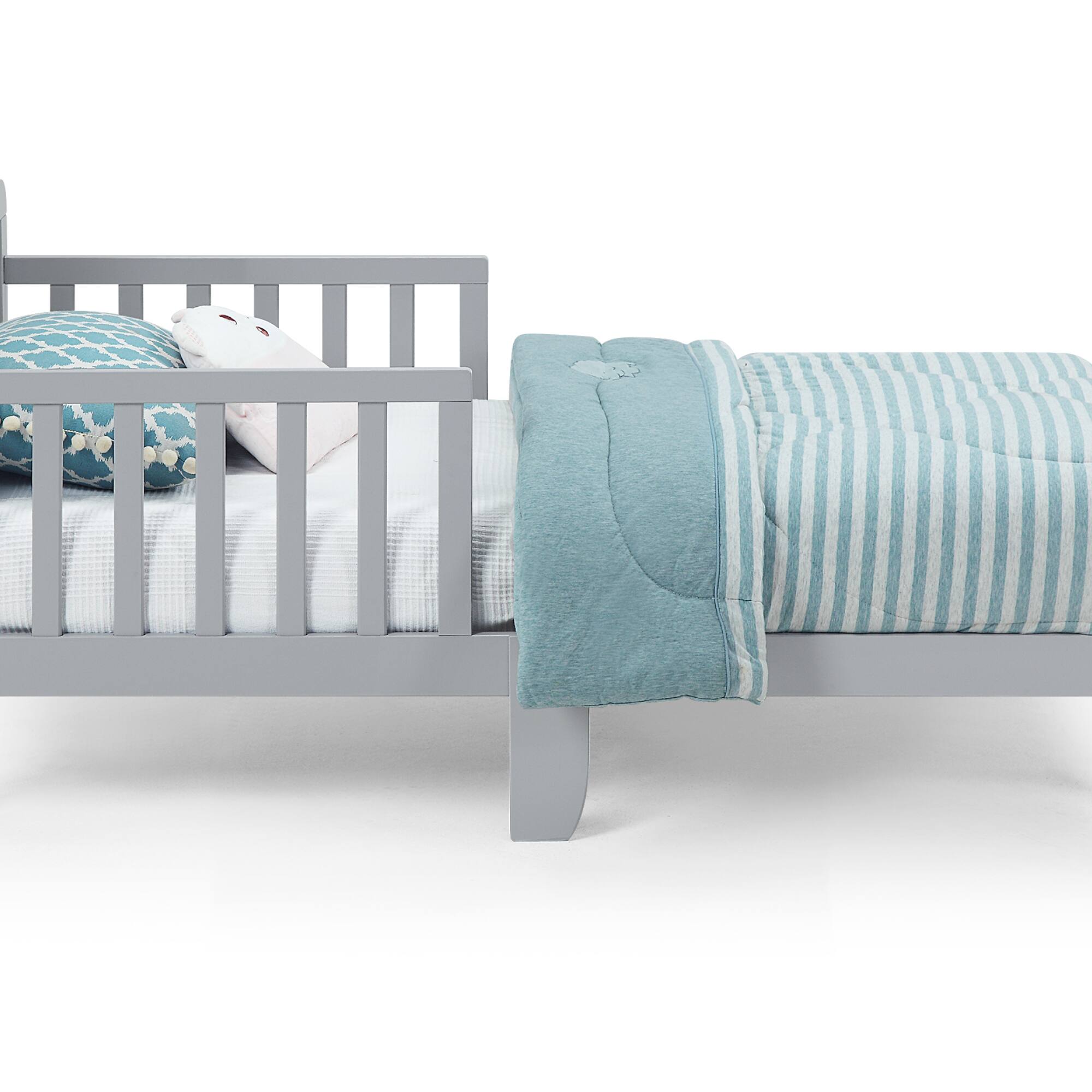 Left. GOODSILO - Solid Wood Toddler Bed with Safety Rails and Low-Profile Design for Secure Sleeping Environment - Light Gray.