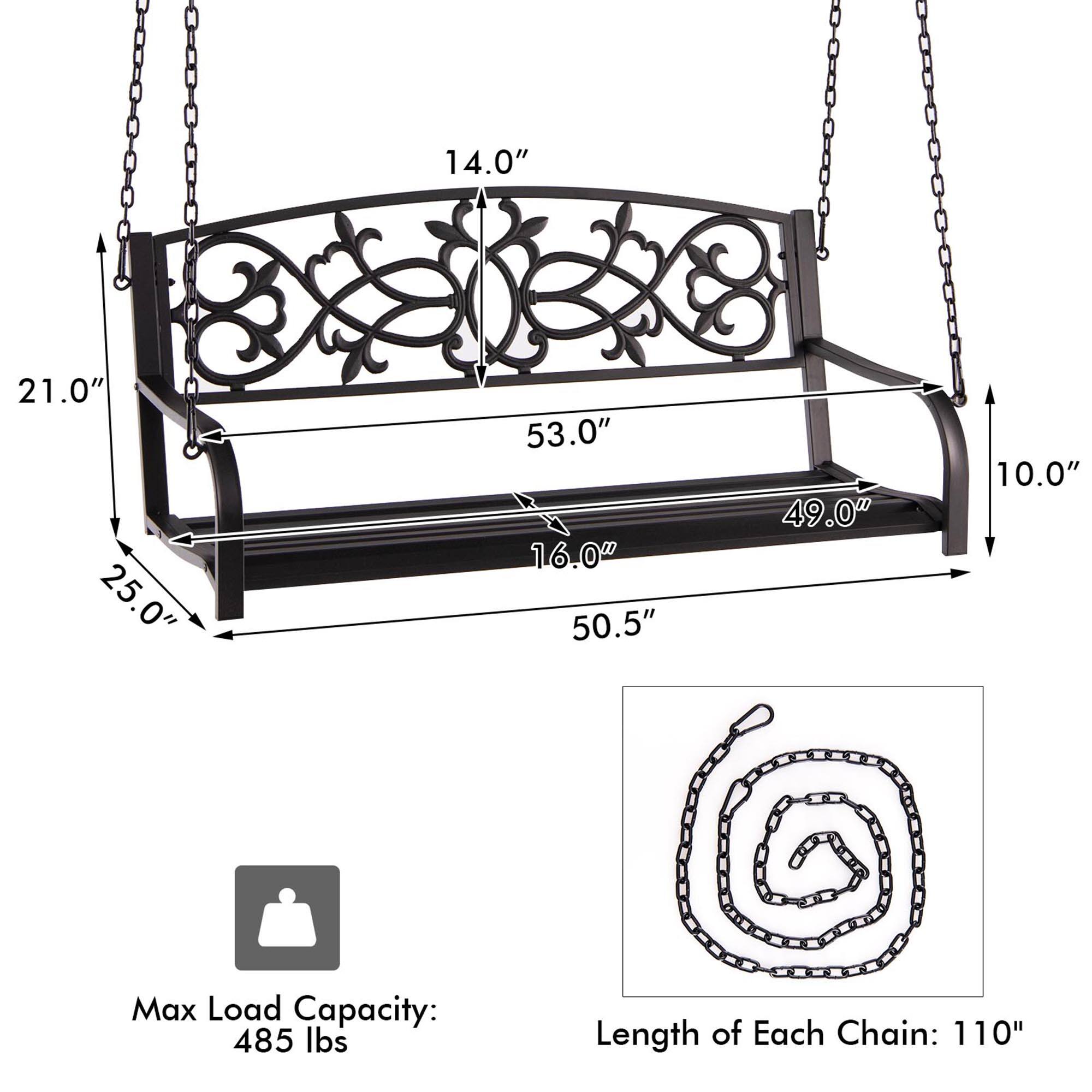 Alt View 2. Gymax - Gymax Patio Hanging Porch Swing 2-Person Outdoor Metal Swing Bench Chair w/ Chains Brown - Brown.