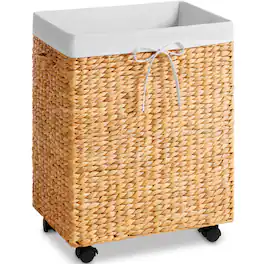 Best Choice Products - Medium Laundry Hamper W/ Rolling Wheels, Woven Hyacinth Laundry Basket W/ Liner, 24 Gal - Natural