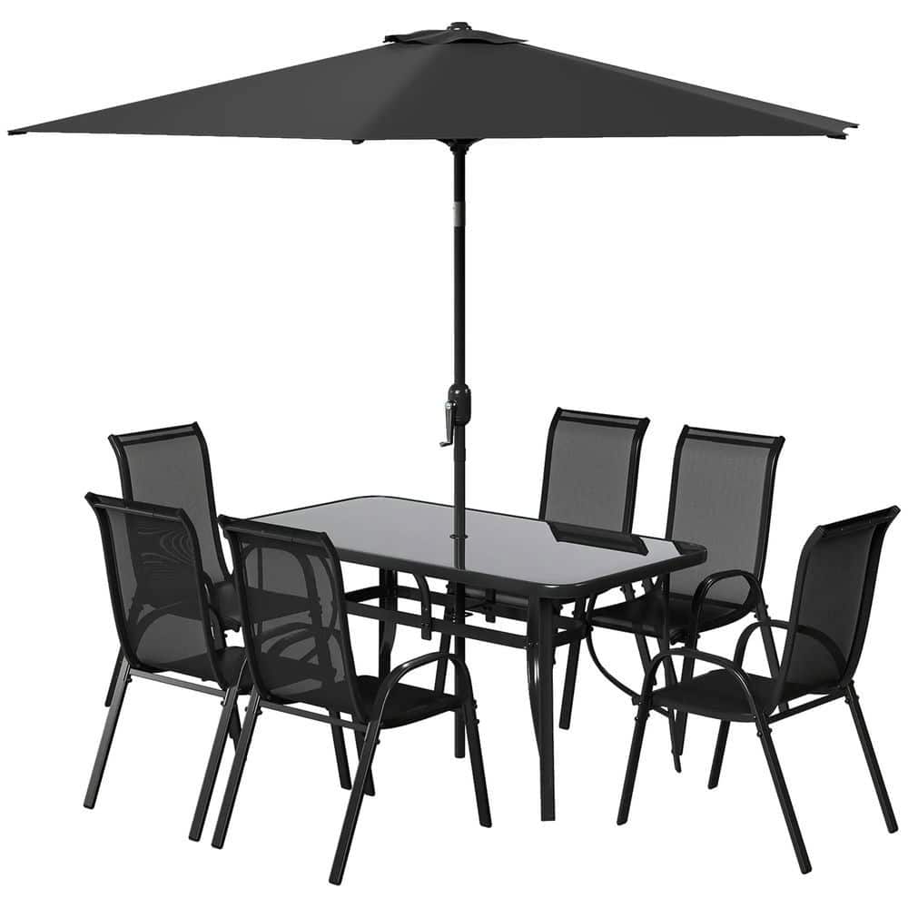 Resenkos - 8 Pieces Patio Furniture Set, Outdoor Sectional Furniture, Metal, Glass - Black