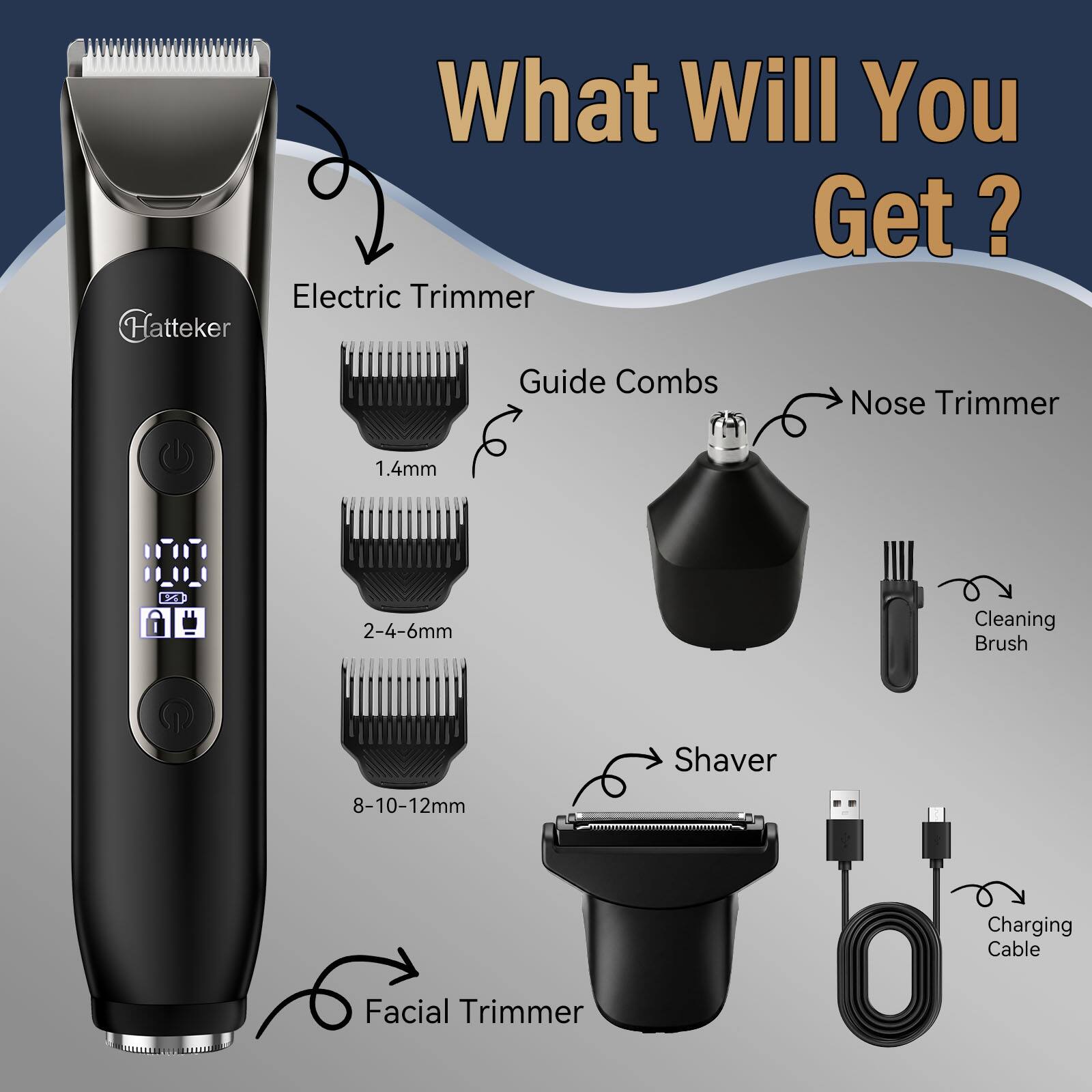 HATTEKER 4 in 1 Men's Body Groomer, Dual Head Trimmer & Shaver, IPX7 ...