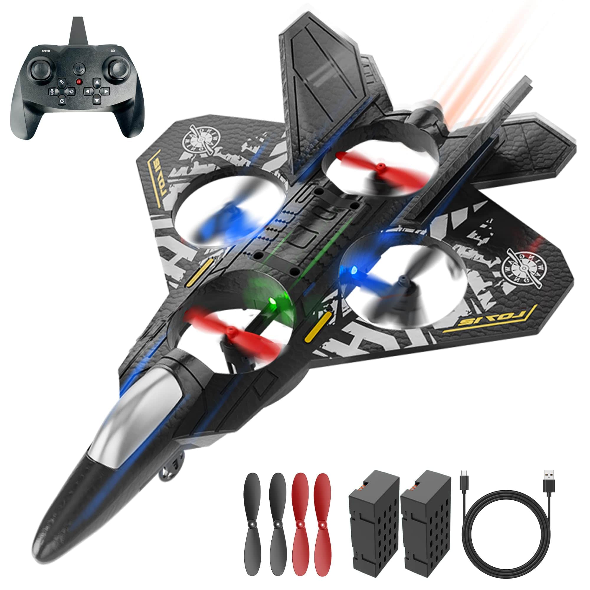 Reds Spade - Rc plane 4ghz drones for remote control airplane helicopter flip fighter jet with colorful navigation led - Default