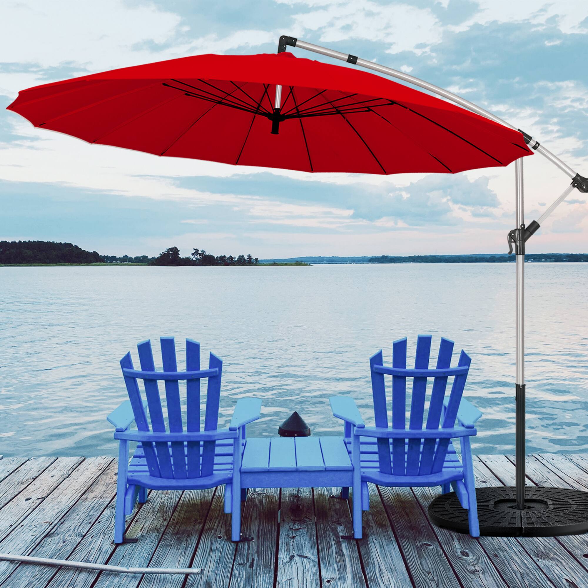 Gymax - 10FT Patio Offset Hanging Umbrella Cantilever Umbrella w/ Tilt Adjustment - Burgundy