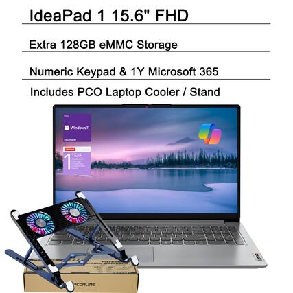 IdeaPad 1 15.6" FHD
Extra 128GB eMMC Storage
Numeric Keypad & 1Y Microsoft 365
Includes PCO Laptop Cooler / Stand
Windows 11
Microsoft
Lenovo
1 YEAR Accidental Damage Protection
School Year
PCOONLINE