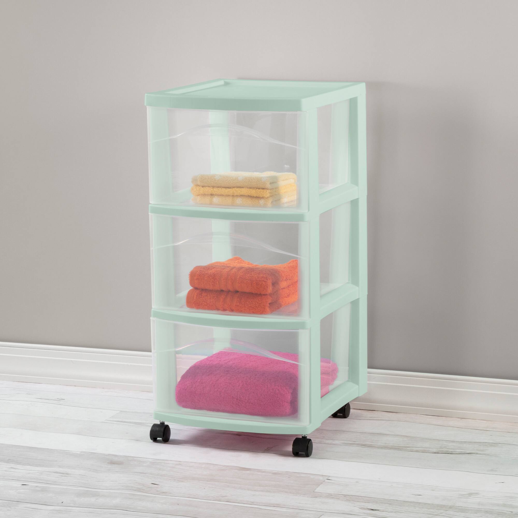 Alt View 2. Sterilite - Sterilite 3 Drawer Storage Cart, Plastic Rolling Organization Cart, Mint, 6 Pack - Mint.