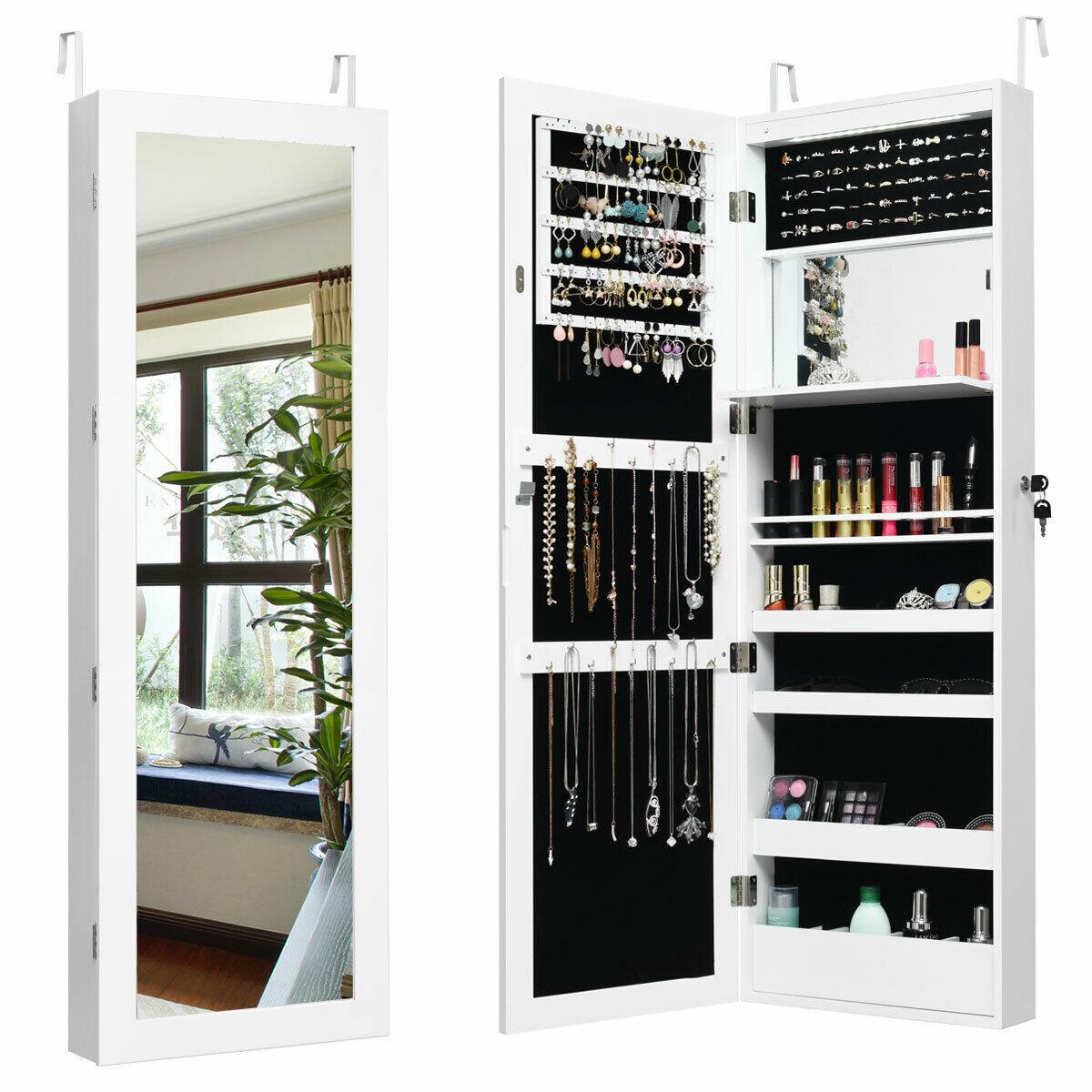 Alt View 1. Gymax - Gymax  Wall Door Mounted Lockable Jewelry Cabinet Armoire Organizer w/LED White - White.