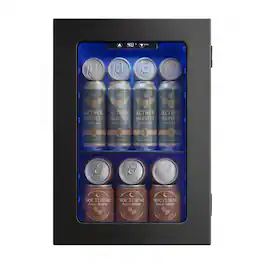 SIMZLIFE - 0.6 cu. ft Beverage Cooler, 21-Can mini fridge , digital display, 40°F–61°F, UV-resistant triple-glass door - Black