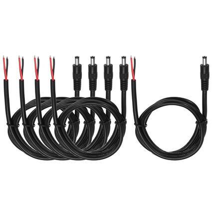 Front. Unique Bargains - 5pcs DC Power Pigtails Cable, 5.5x2.5mm Male to Bare Wire, for CCTV Camera, DVR, LED Strip - Black.