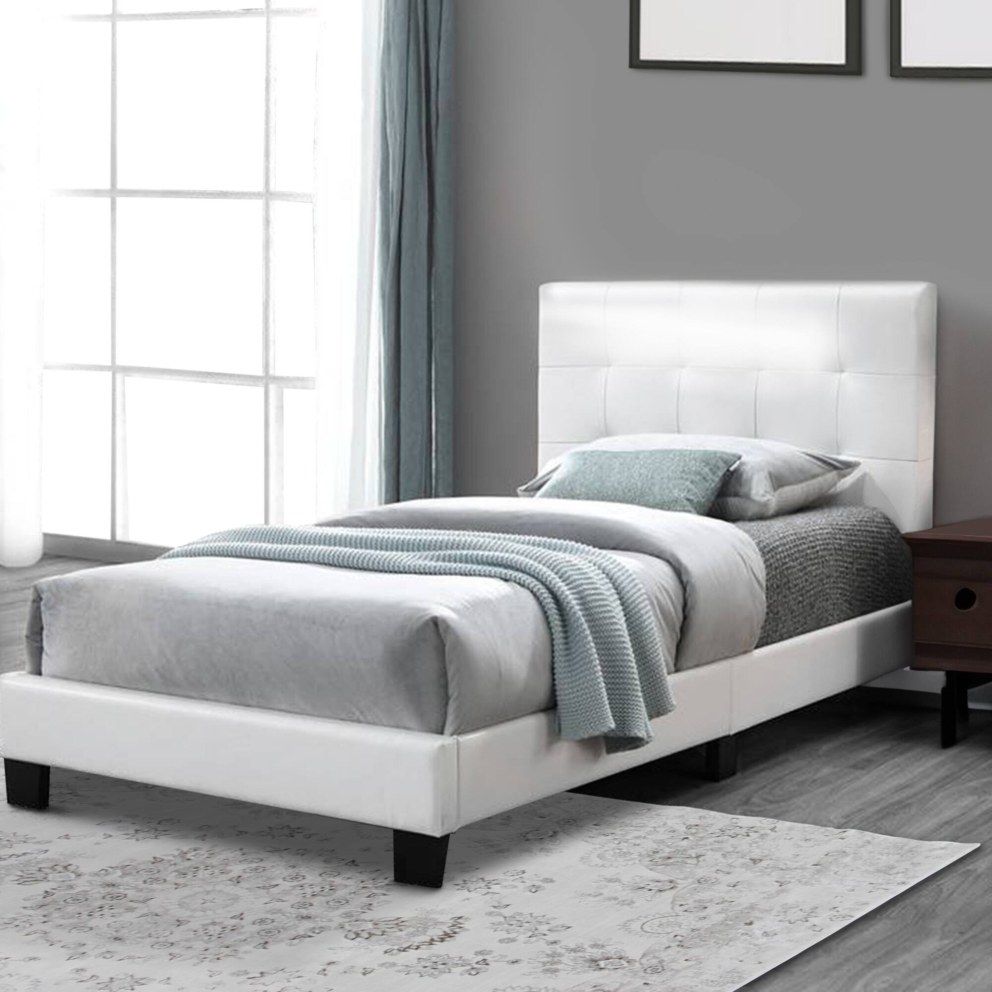 Alt View 5. Manhattan Lane - Queen Leatherette Bed with Checkered Tufted Headboard - White.