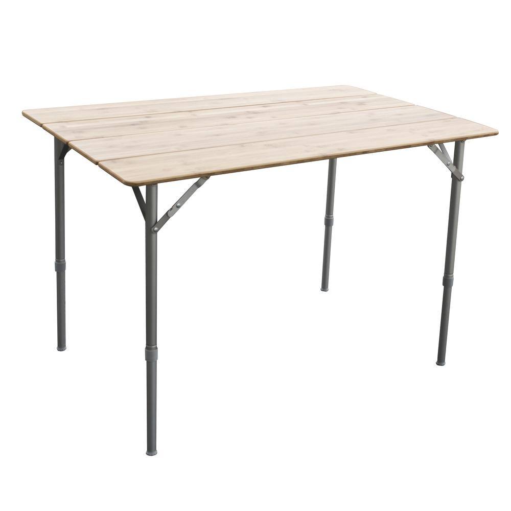 Front. AmeriHome - 39.35 x 25.5 Inch Adjustable Height Folding Bamboo Table With Carry Bag - Brown.