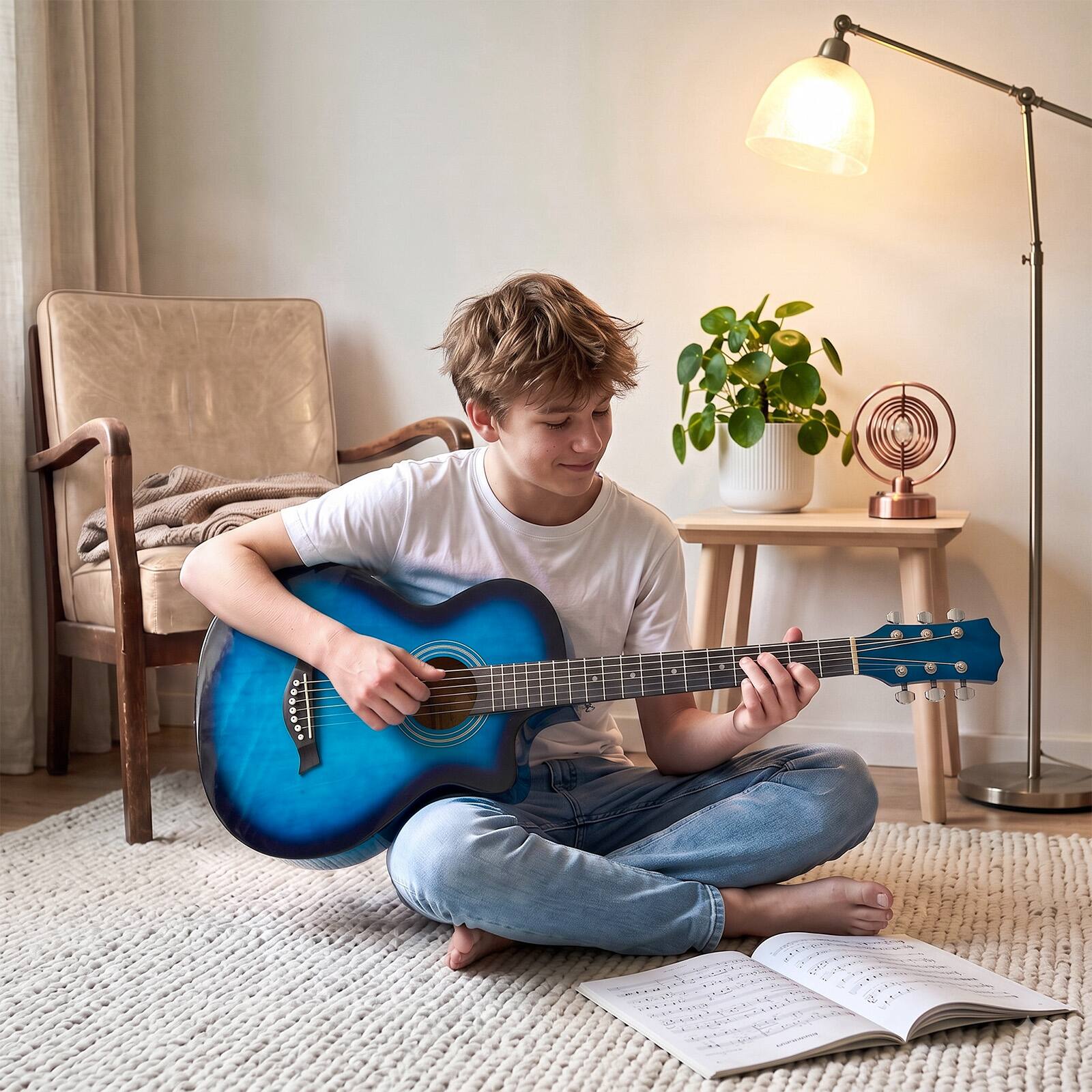 Alt View 1. Winado - 38 Inch Steel-String Acoustic Guitar with All Accessories Includes Picks,Strings,Capo,Strap,Tuner,Ideal for Beginners - Blue.