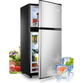 Akoasm - 3.5 Cu.Ft Compact Refrigerator Mini Fridge with Freezer, 2 Door, Removable Shelves - Silver