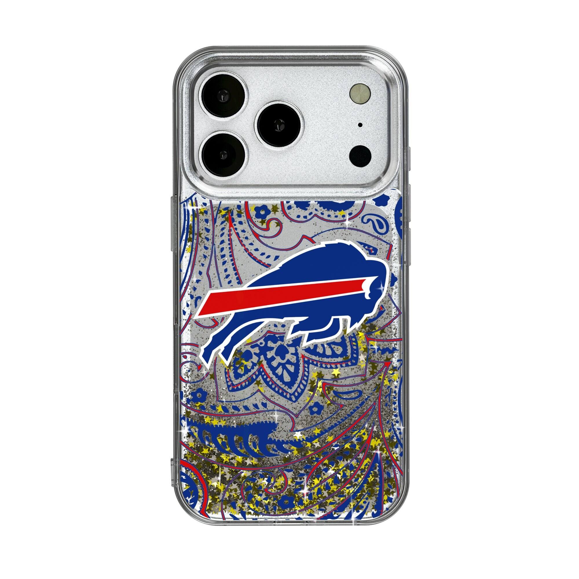 Front. Keyscaper - Buffalo Bills iPhone Paisley Design Glitter Case - 16 Pro Max - Multicolor.