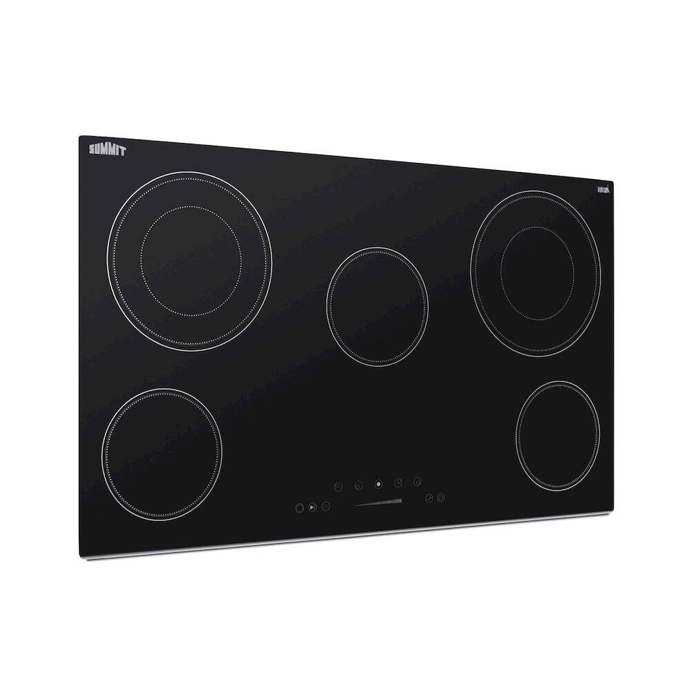 Angle. SUMMIT - 36" Wide 208-240V 5-Burner Radiant Cooktop - Black.