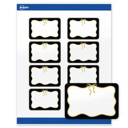 Avery - Labels, 2" x 3", Glossy Black/Metallic Gold Bow - White
