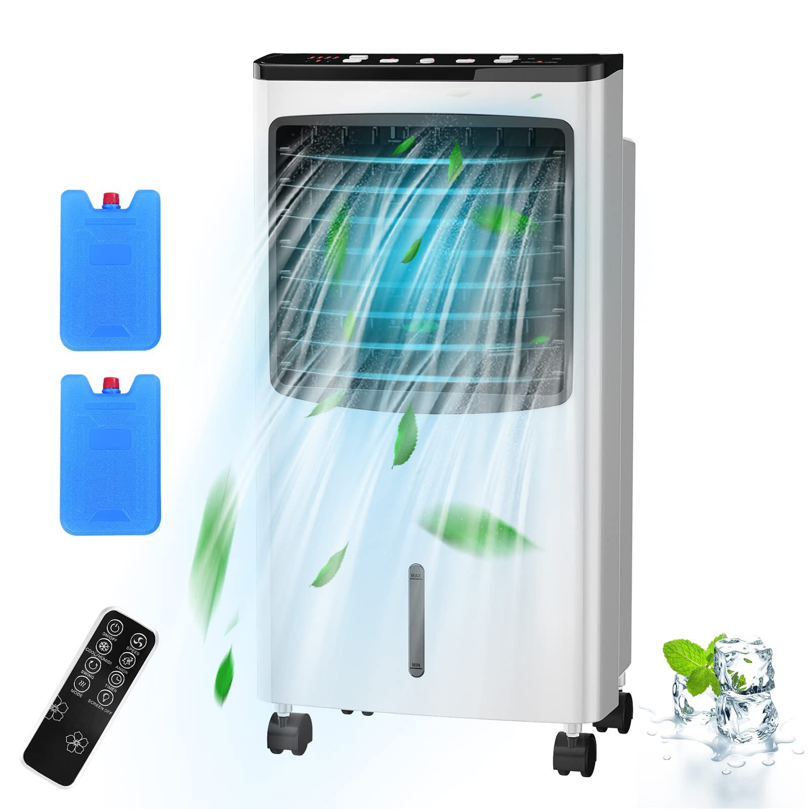 Ecooso - 4-in-1 Evaporative Air Cooler Fan with Remote Control and Ice Boxes - White