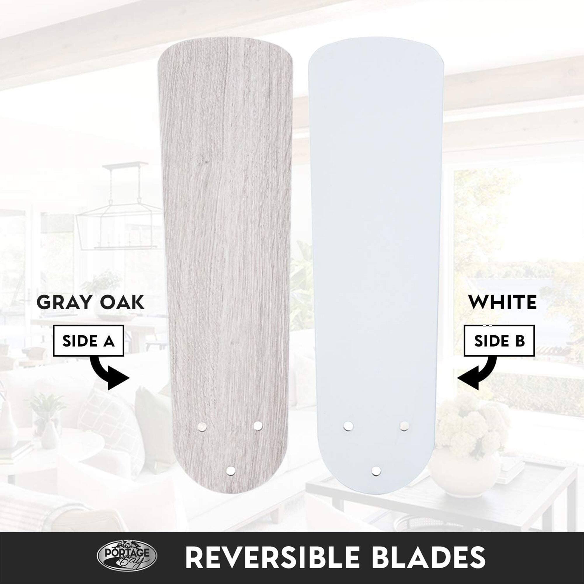 GRAY OAK SIDE A  
WHITE SIDE B  

REVERSIBLE BLADES  

PORTAGE Bay