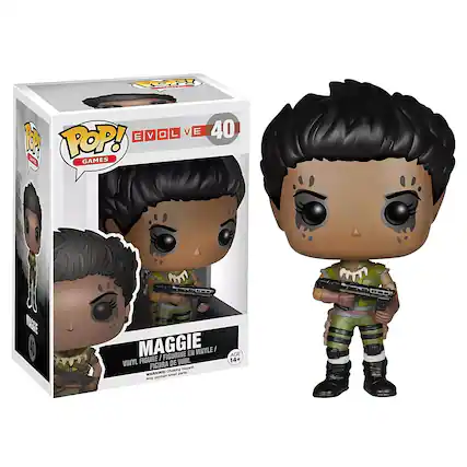 **POP! Evolve 40**
**MAGGIE**
**VINYL FIGURE / FIGURINE EN VINYLE / FIGURA DE VINIL**
**WARNING: CHOKING HAZARD - SMALL PARTS. NOT FOR CHILDREN UNDER 3 YEARS.**
**AGE 14+**
**POP! GAMES**