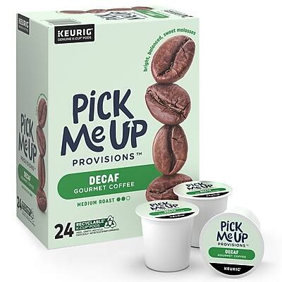 **KEURIG**  
**Genuine K-Cup Pods**

**PICK ME UP**  
**PROVISIONS™**  
**DECAF COFFEE**  
**GOURMET**  
**MEDIUM ROAST**  
**Sweet Molasses**  
**Balanced, Bright**

**24**  
**RECYCLABLE**  
**K-CUP PODS**

**PICK ME UP**  
**PROVISIONS™**  
**DECAF COFFEE**  
**KEURIG**