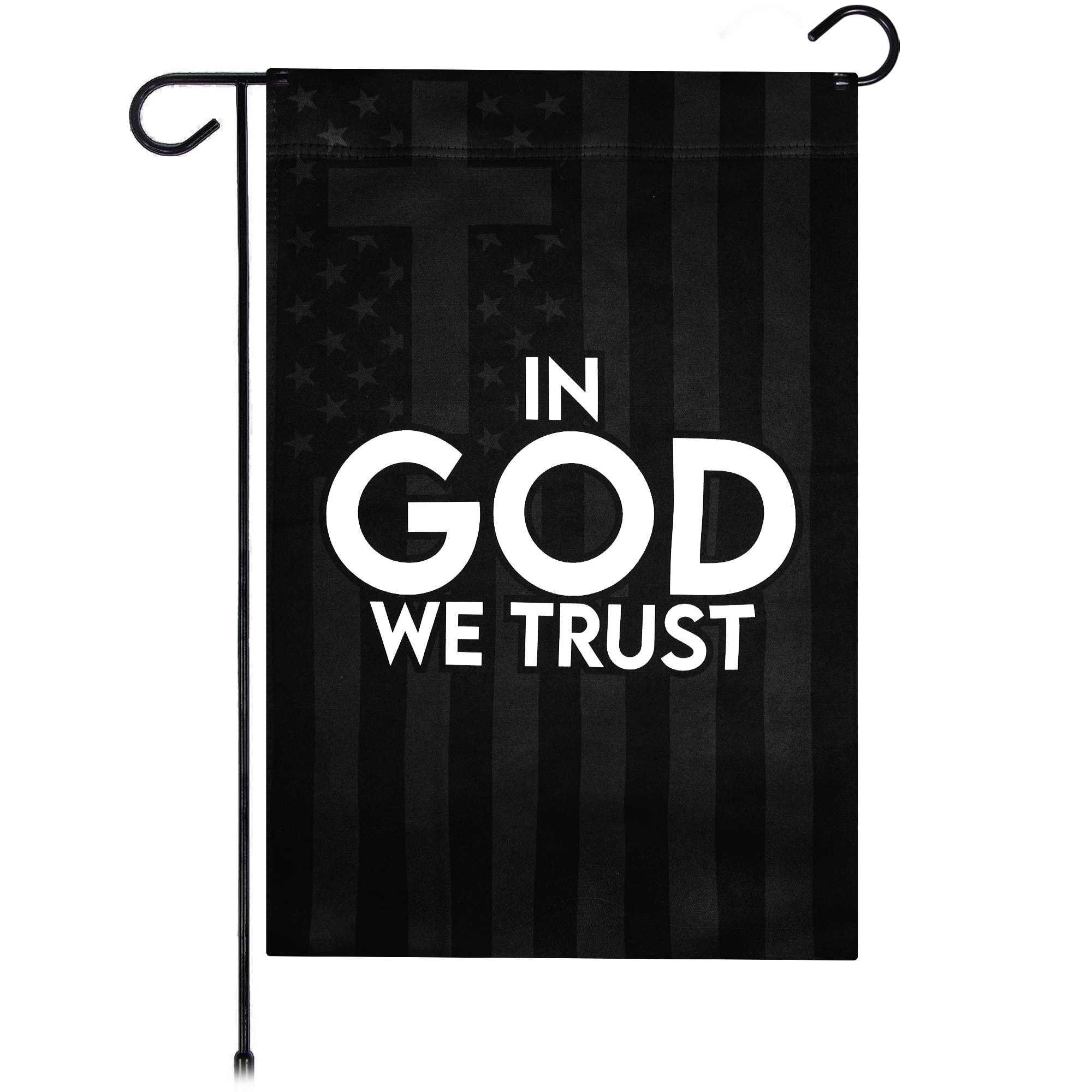 G128 - In God We Trust Patriotic Garden Flag 12x18 in Double-Sided Religious Yard Decor - Black