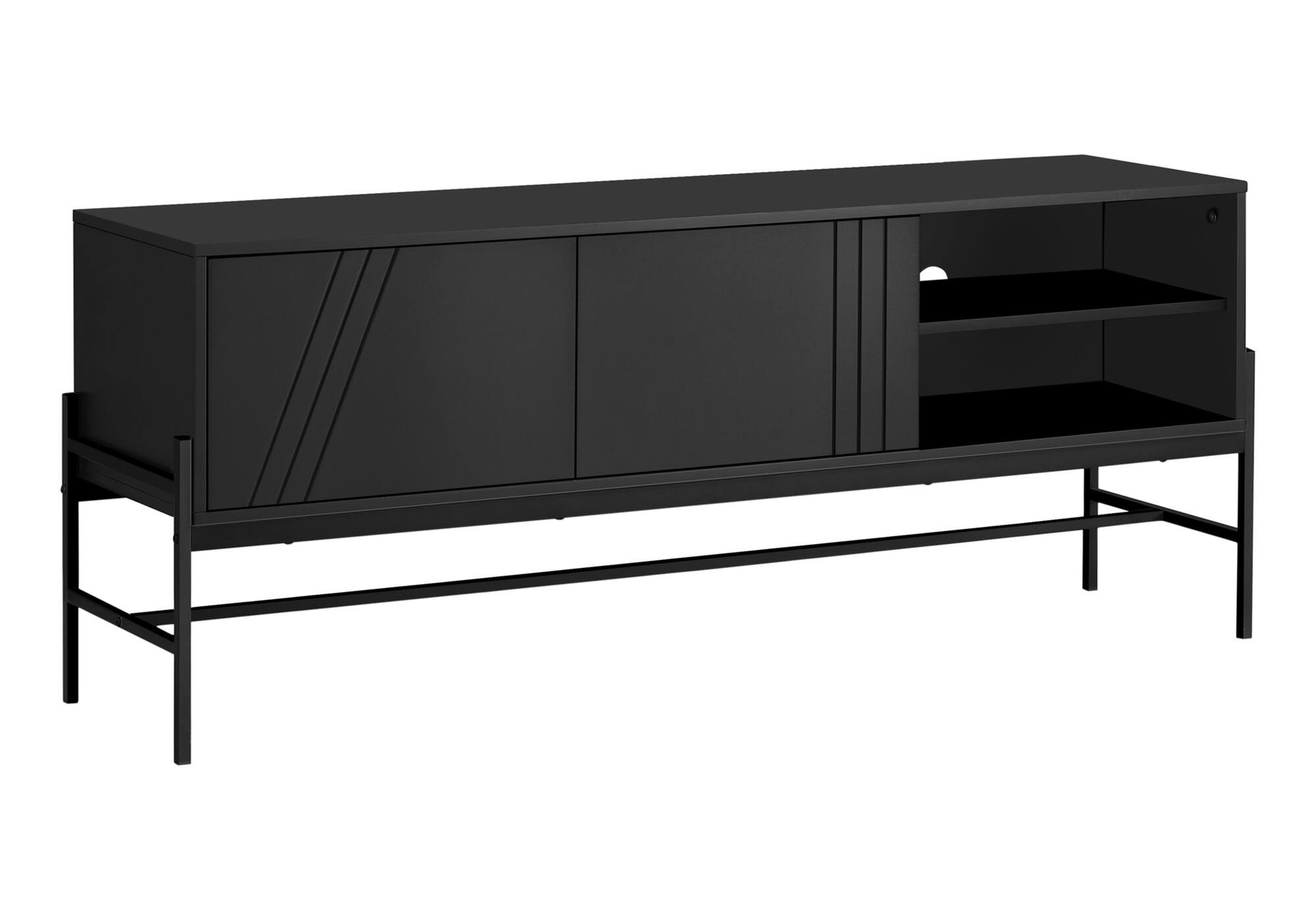 Angle. APRILSOUL - Tv Stand 60 Inch Console Media Entertainment Center Storage Cabinet Living Room Bedroom Black Laminate Black Metal - Black.