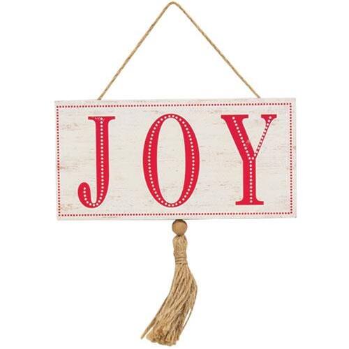 Front. BreeBe - *Joy Tassel Hanging Sign - White, Red.