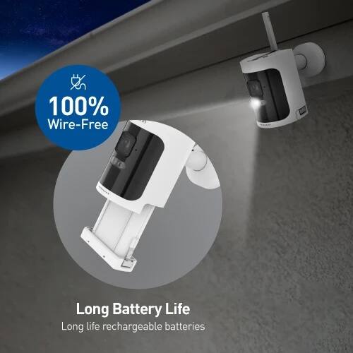 $ Wire-Free  
Long Battery Life  
Long life rechargeable batteries