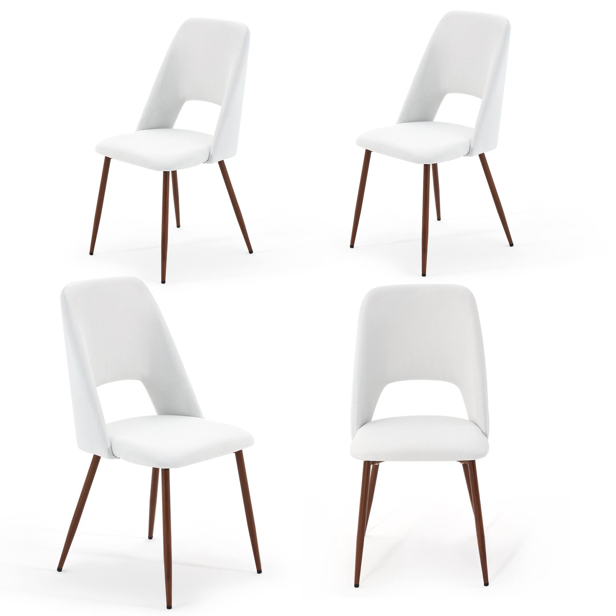 Alt View 6. U-HOMY - Upholstered Dining Chair with High-Resilience Foam, Solid Wood Base & Walnut-Finish Legs - White.