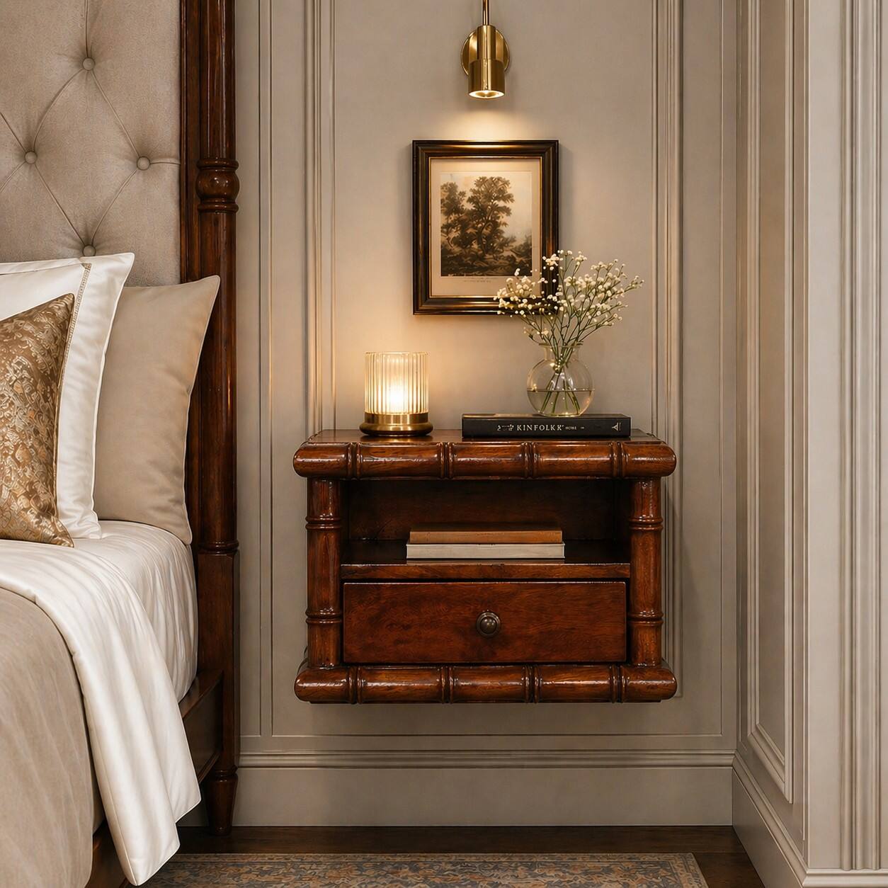 Front. Artisan Furniture - Artisan Furniture Solid Wood Bamboo Wall-Mounted Bedside, Brown - Brown.