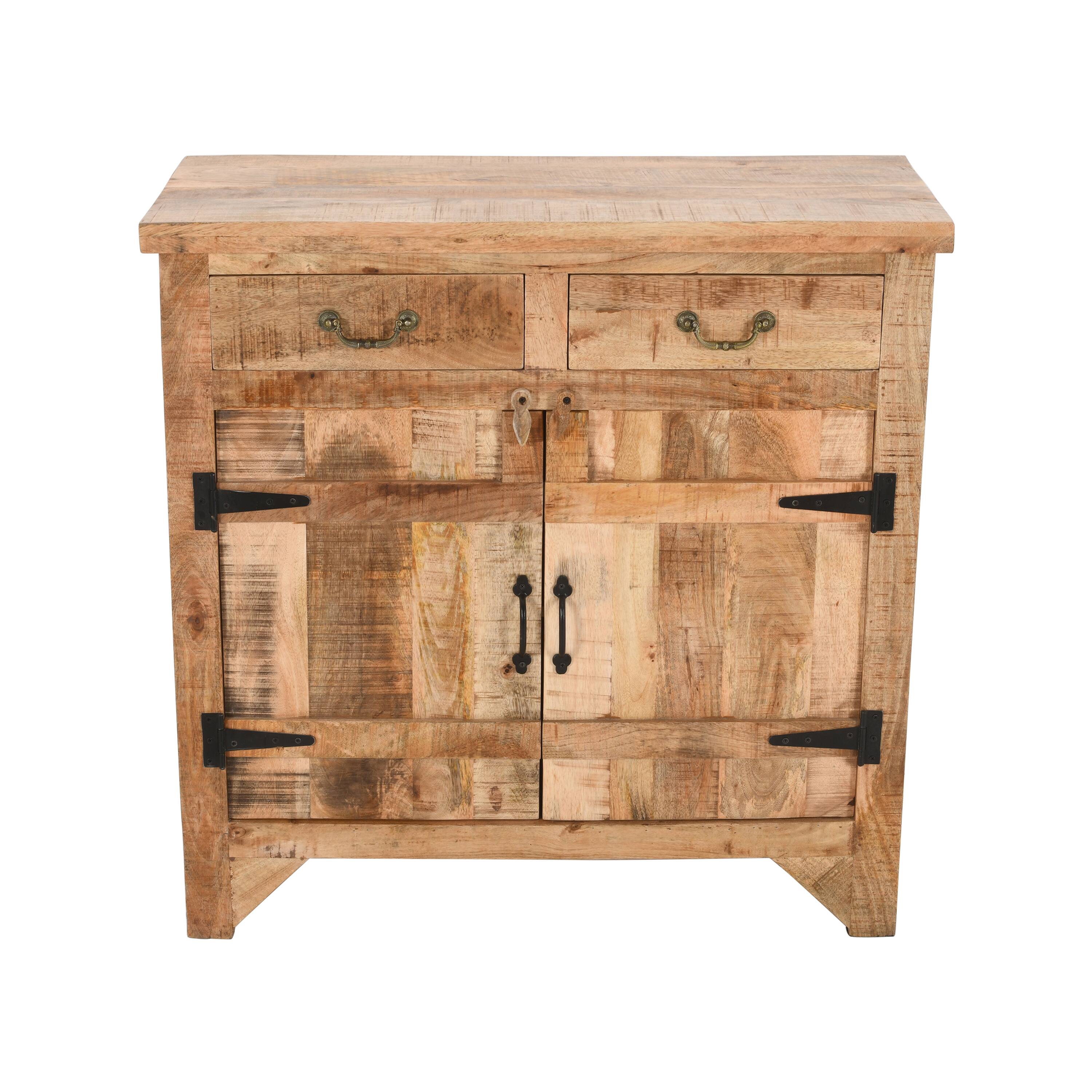 Alt View 1. Manhattan Lane - 39 Inch Artisanal Farmhouse Style 2 Drawer Mango Wood Cabinet Console with 2 Door Storage - Brown.