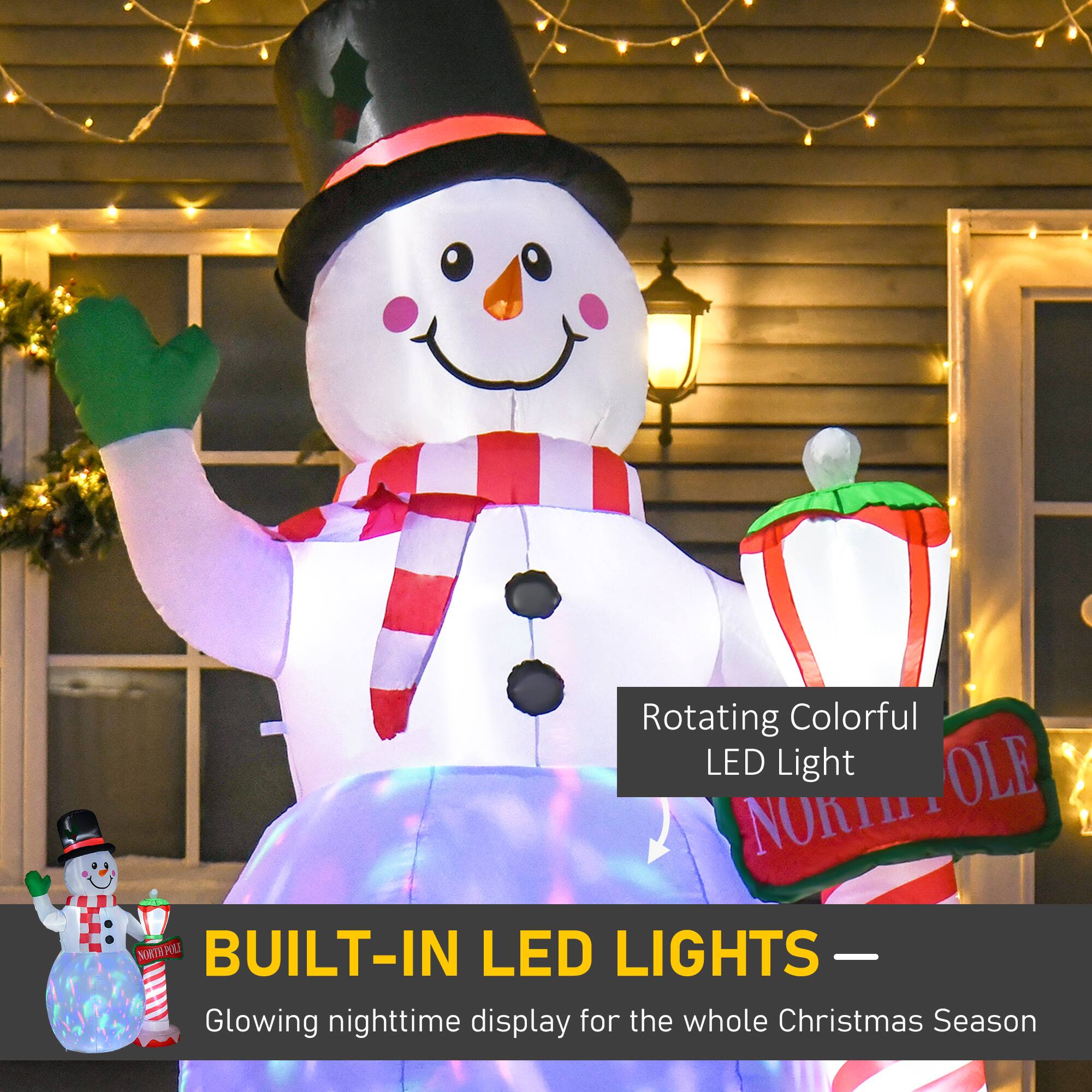 Rotating Colorful LED Light Snowman - Built-in LED Lights - Glowing nighttime display for the whole Christmas Season.