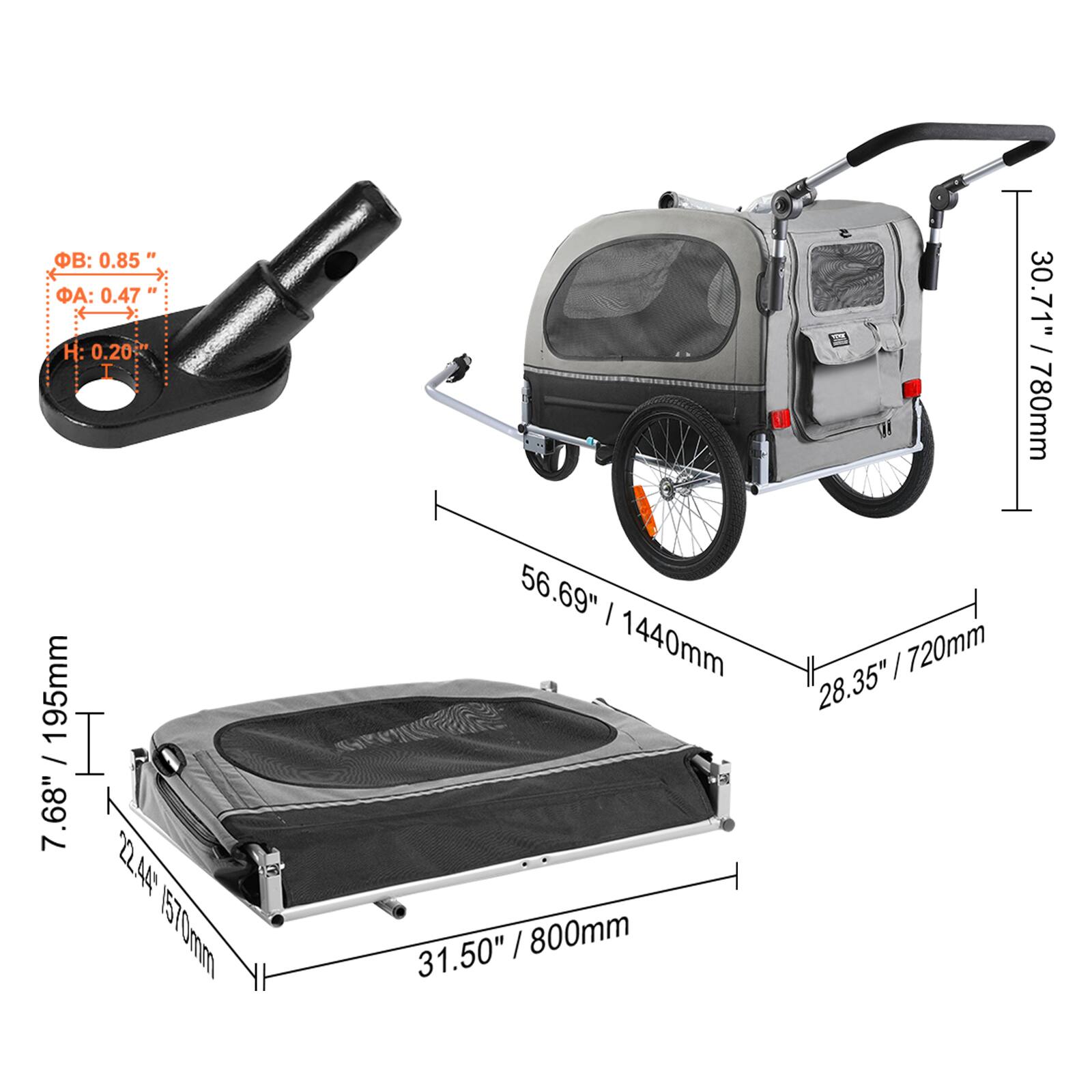 V: 0.85 : 0.47 *f* : H: 0.20  
I 195mm / 7.68"  
2AA 1570mm 56.69"  
1440mm 31.50"  
800mm 30.71"  
780mm 30.71"  
720mm 28.35"  

- ØB: 0.85"  
- ØA: 0.47"  
- H: 0.20"  
- 30.71" / 780mm  
- 56.69" / 1440mm  
- 28.35" / 720mm  
- 7.68" / 195mm  
- 22.44" / 570mm  
- 31.50" / 800mm