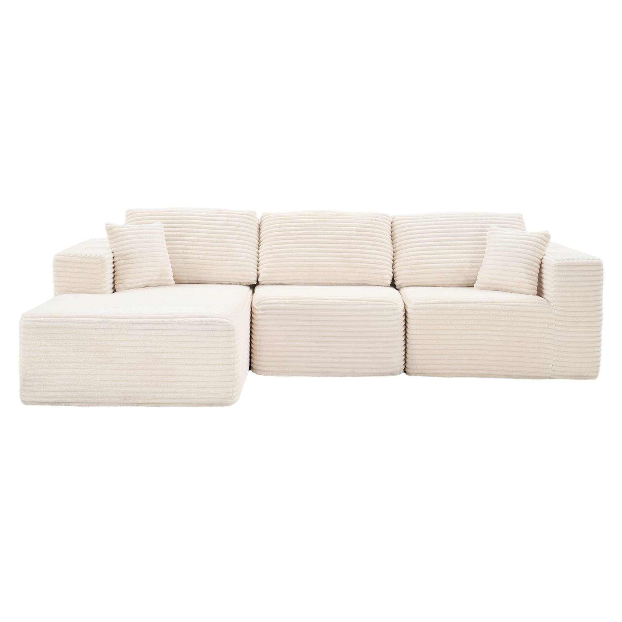 Left. PexFix - 104" Wide Ribbed Velvet L-Shaped Sectional Sofa, Modular Couch with Chaise and Comfort Foam - Beige.