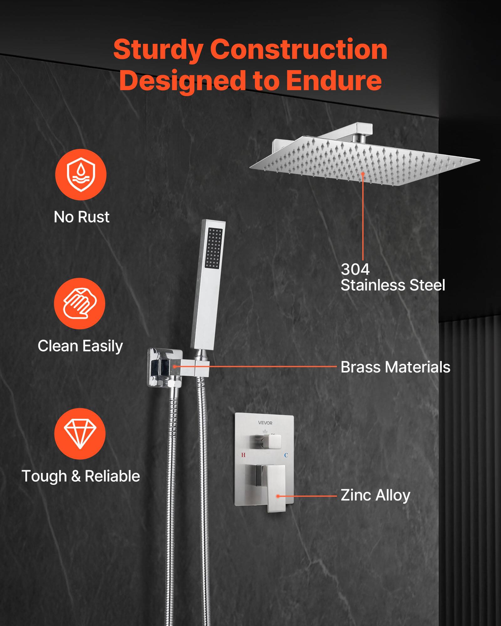 Sturdy Construction Designed to Endure, No Rust, Clean Easily, Tough & Reliable, 304 Stainless Steel, Brass Materials, Zinc Alloy