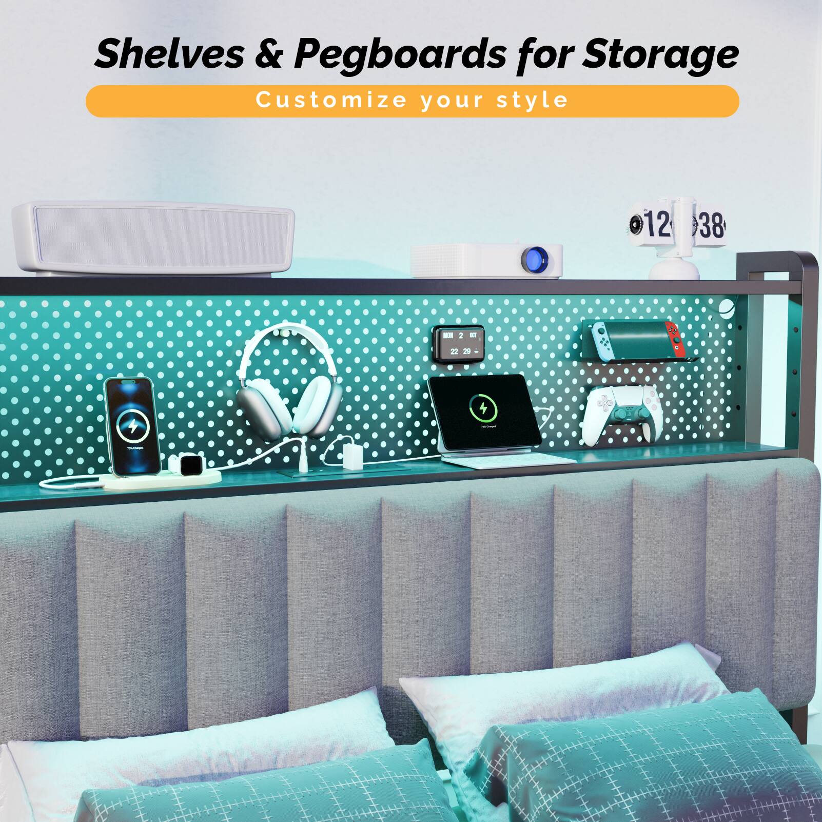 Shelves & Pegboards for Storage  
Customize your style