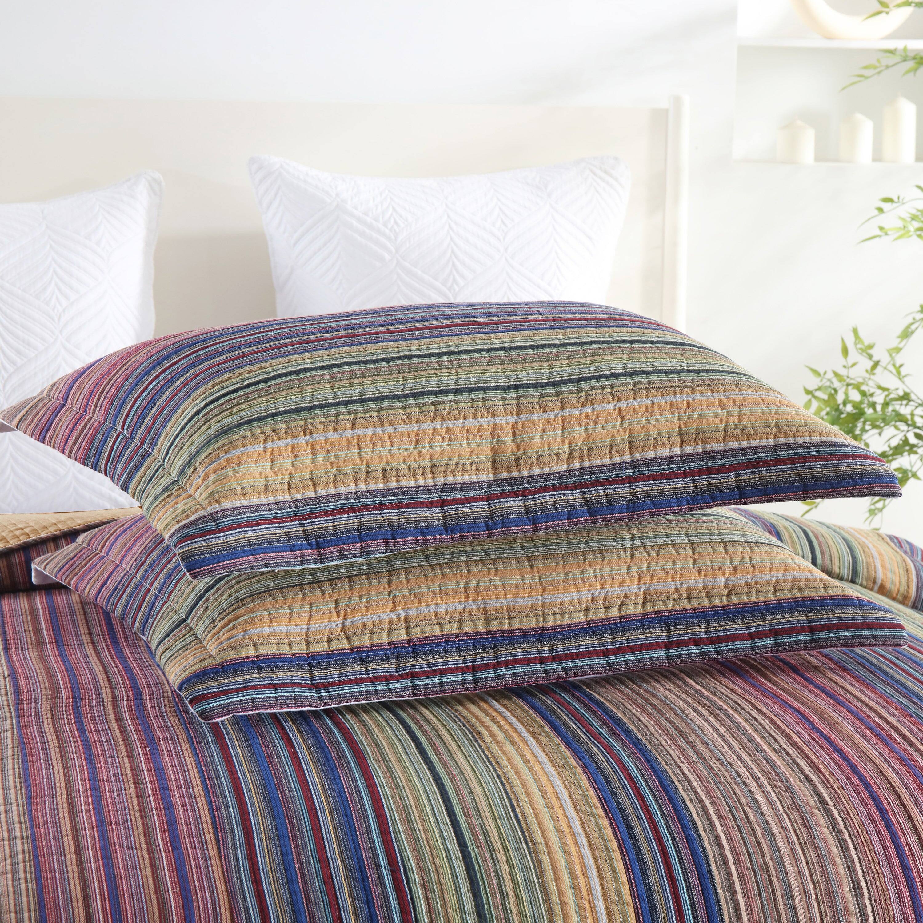 Left. MarCielo - Marcielo 3Pcs 100% Cotton Striped Quilt Bedspread Set Reversible Bedding - Purple.
