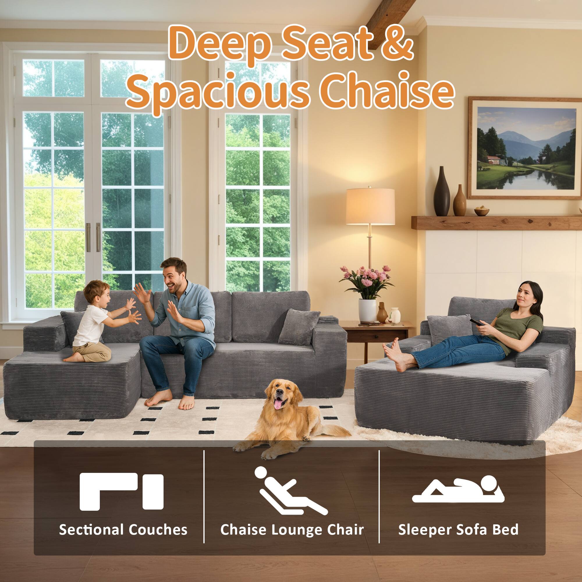 Deep Seat & Spacious Chaise

FI

Sectional Couches | Chaise Lounge Chair | Sleeper Sofa Bed
