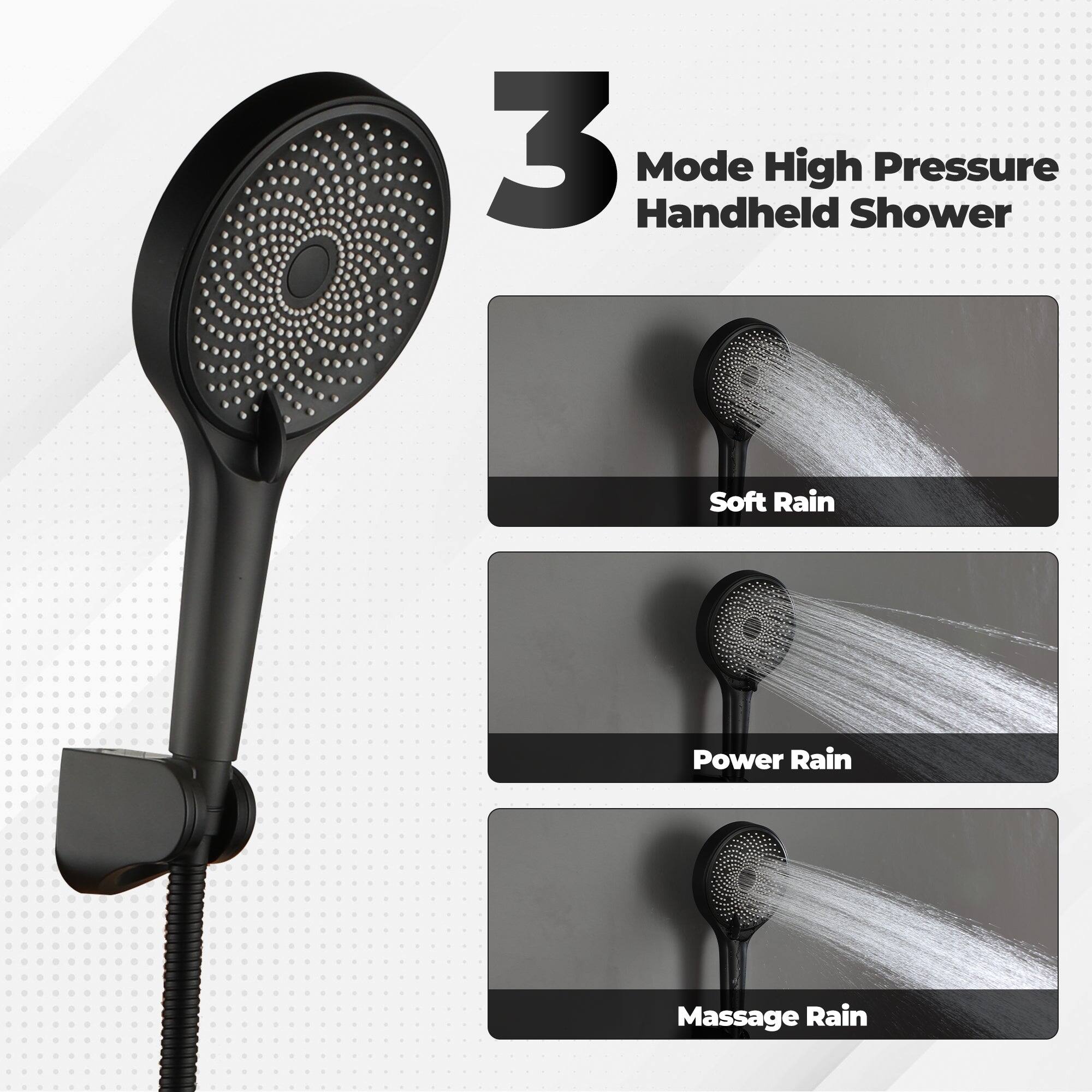 3 Mode High Pressure Handheld Shower Soft Rain Power Rain Massage Rain