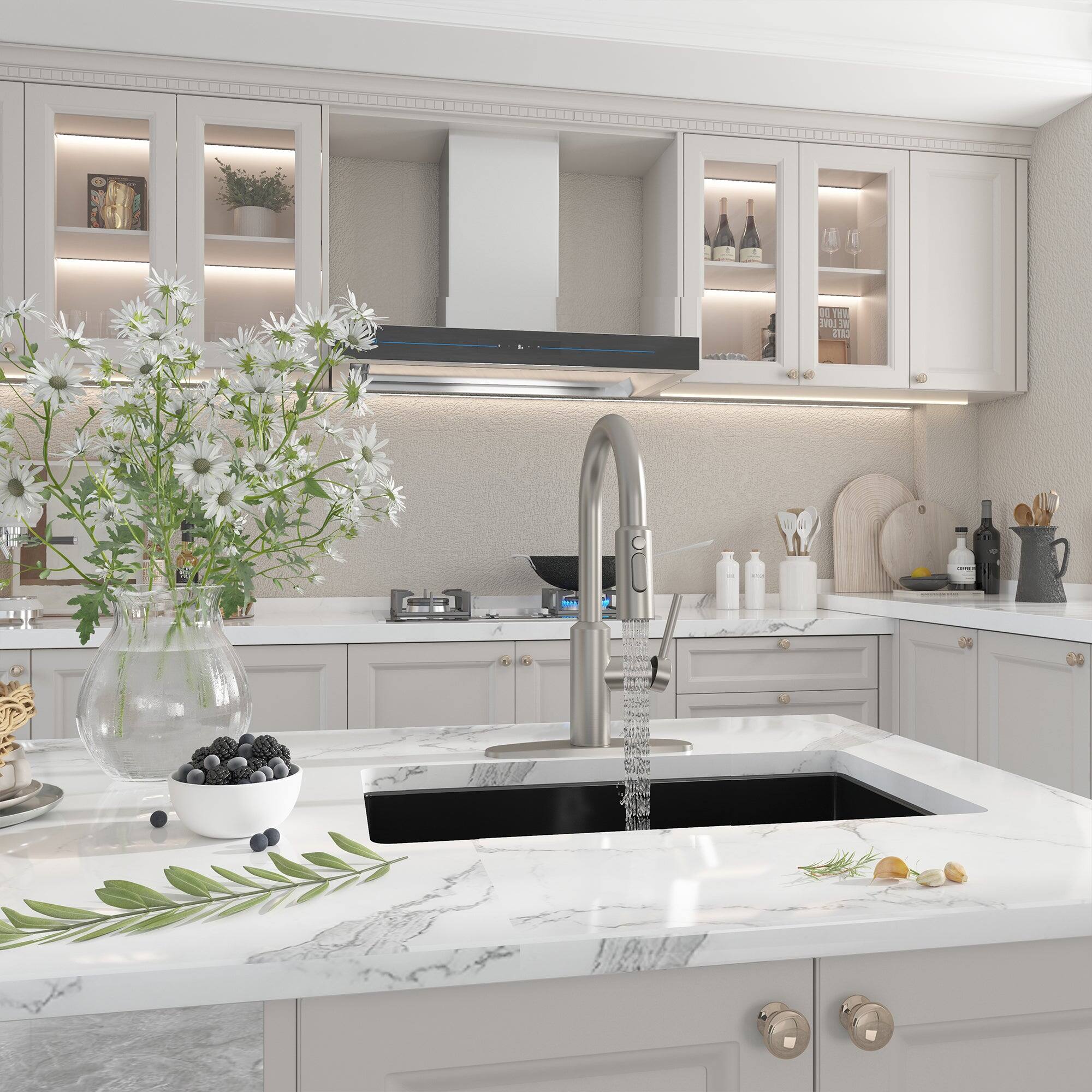 Alt View 8. Boyel Living - 3-Spray Patterns Single Handle Pull Down Sprayer Kitchen Faucet with Detachable Brush and Deckplate in Brushed Nickel - Brushed Nickel.