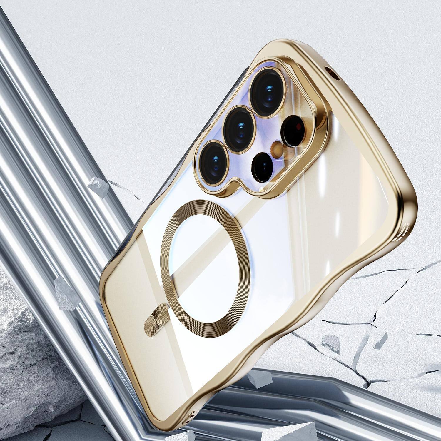 Back. UUCOVER - For Samsung Galaxy S25 Ultra Magnetic Case Built-in Lens Cover, Compatible with MagSafe Shockproof Slim Protective Cover - Gold.