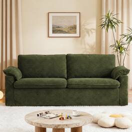 Dyonery - 70" Loveseat Sofa Corduroy Couch, Deep Seat Slipcovered Sofa with 2 Wide Armrest Pillows and Soft Backrest - Green